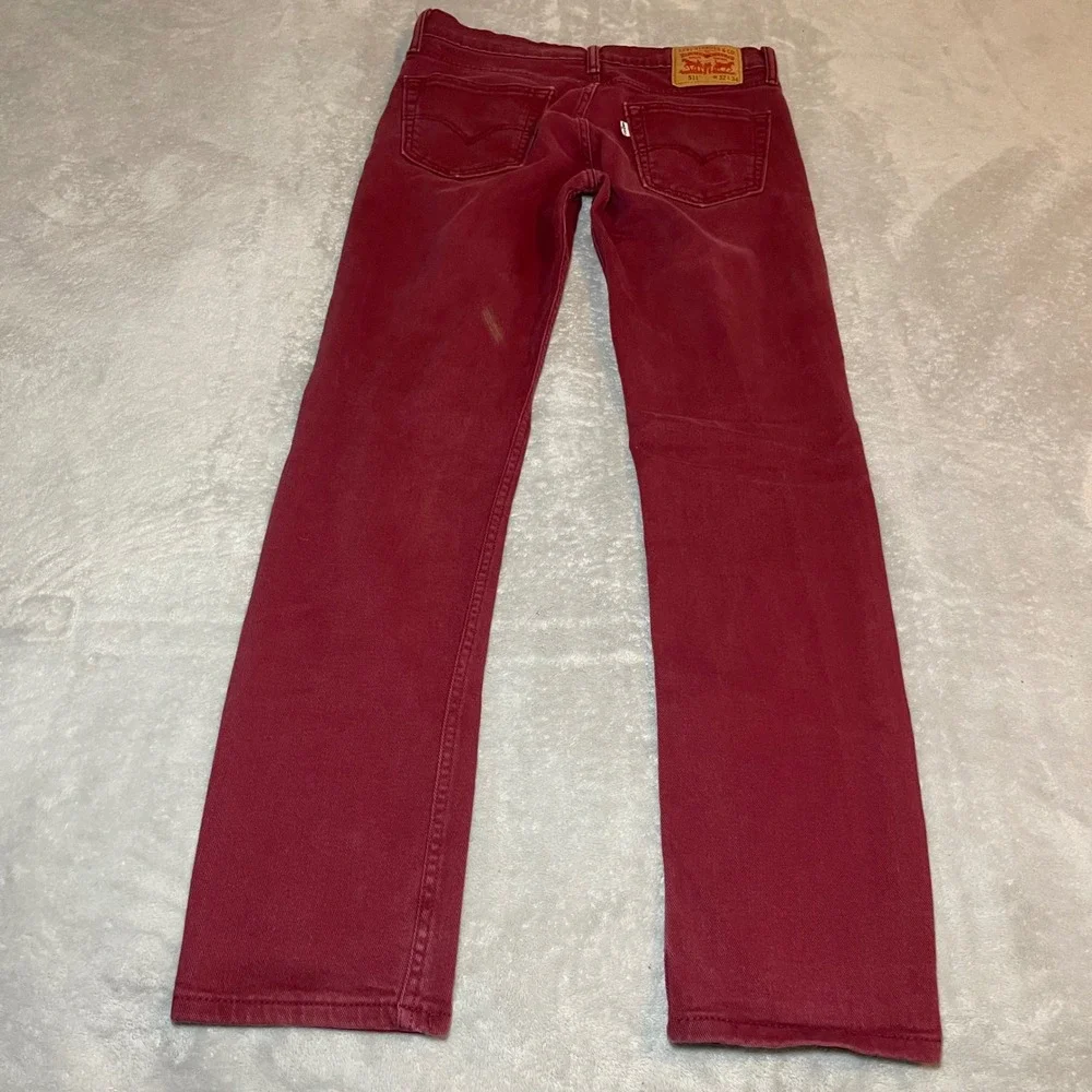 Levis 511 Jeans Mens 32x34 Burgundy Wine Red Slim Fit Stretch Denim Pants 32x32